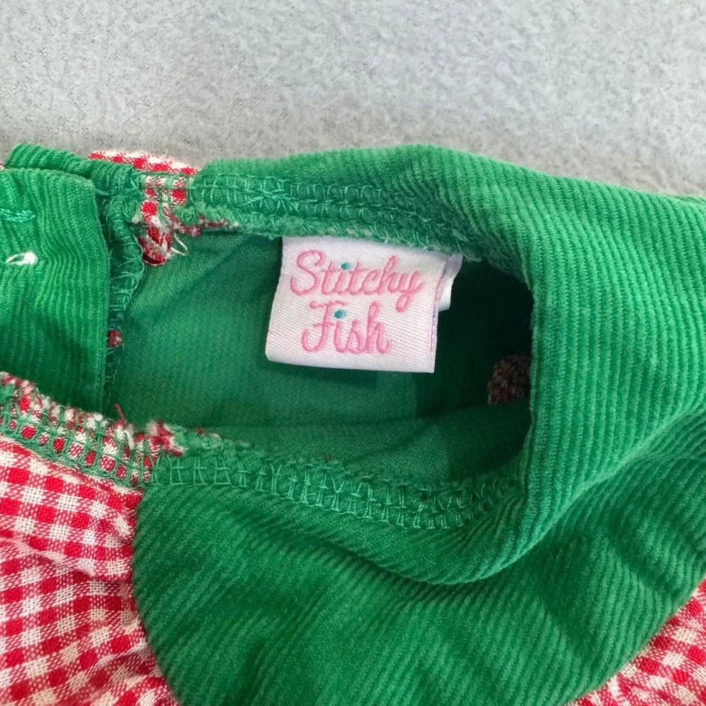 Stitchy Fish Corduroy Dress 2T Holiday Candy Cane Embroidered Southern Green